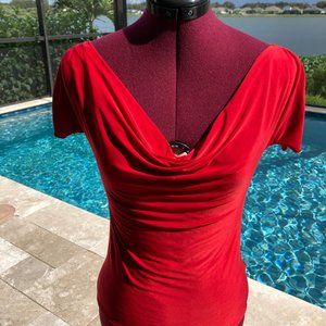 Dance America Red Cap Sleeve Top Drape Front Size M  Latin Rhythm Salsa Tango
